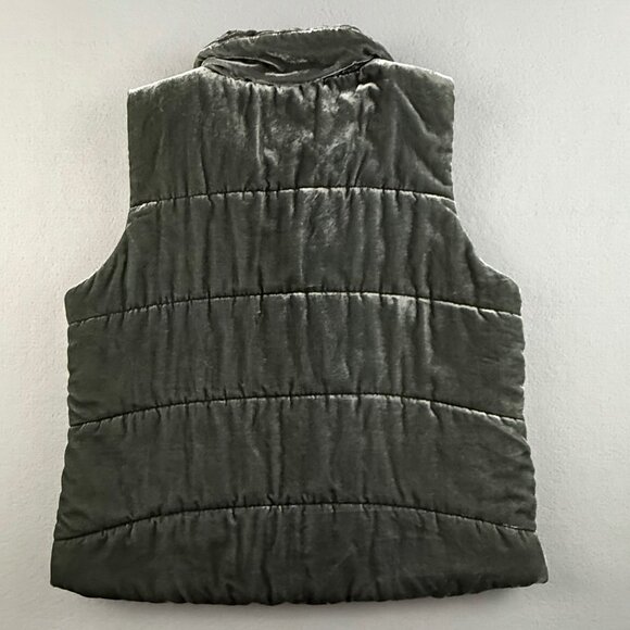 Loft Puffer Vest Women's Medium Quilted Design Pockets Full Zip Green Velvet - Picture 2 of 10